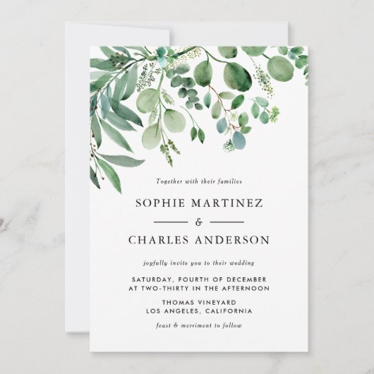 Elegant Watercolor Eukalyptus Greenerity Wedding Einladung (Vorderseite)