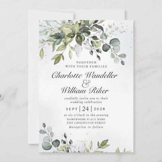 Elegant Watercolor Eukalyptus Greenerity Wedding Einladung (Vorderseite)