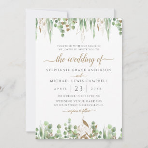 Elegant Watercolor Eukalyptus Greenerity Wedding Einladung