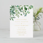 Elegant Watercolor Eukalyptus Greenerity Wedding Folieneinladung (Stehend vorne)