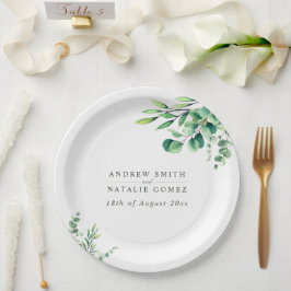 Elegant Watercolor Eukalyptus Greenerity Wedding Pappteller