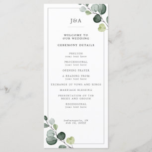 Elegant Watercolor Eukalyptus Greenerity Wedding Programm