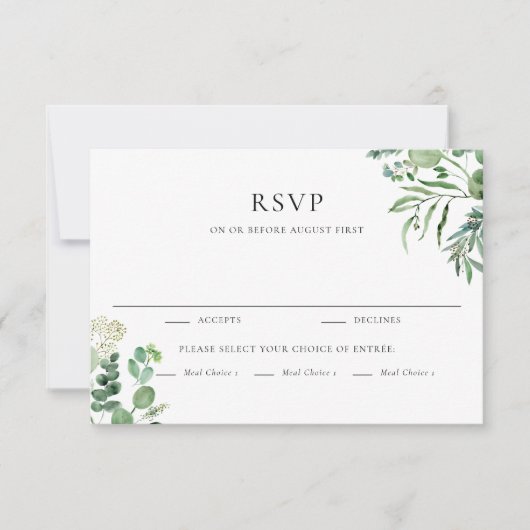 Elegant Watercolor Eukalyptus Greenerity Wedding RSVP Karte (Vorderseite)