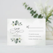 Elegant Watercolor Eukalyptus Greenerity Wedding RSVP Karte (Stehend Vorderseite)