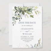 Elegant Watercolor Eukalyptus Greenerity Wedding Save The Date (Vorderseite)