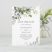 Elegant Watercolor Eukalyptus Greenerity Wedding Save The Date (Stehend Vorderseite)