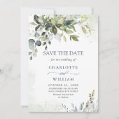 Elegant Watercolor Eukalyptus Greenerity Wedding Save The Date (Vorderseite)