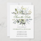 Elegant Watercolor Eukalyptus Greenerity Wedding Save The Date (Vorderseite)