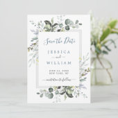 Elegant Watercolor Eukalyptus Greenerity Wedding Save The Date (Stehend Vorderseite)