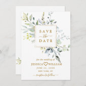 Elegant Watercolor Eukalyptus Greenerity Wedding Save The Date (Vorne/Hinten)