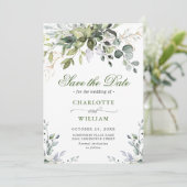 Elegant Watercolor Eukalyptus Greenerity Wedding Save The Date (Stehend Vorderseite)