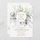 Elegant Watercolor Eukalyptus Greenerity Wedding Save The Date (Vorne/Hinten)