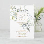 Elegant Watercolor Eukalyptus Greenerity Wedding Save The Date (Stehend Vorderseite)