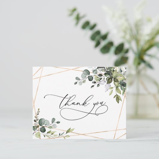 Elegant Watercolor Eukalyptus Greenery Gold Dankeskarte (Stehend Vorderseite)