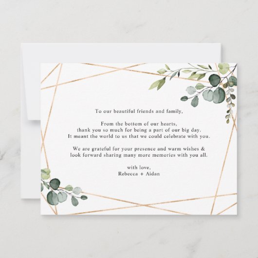 Elegant Watercolor Eukalyptus Greenery Gold Dankeskarte (Rückseite)