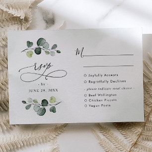 Elegant Watercolor Eukalyptus Greenery Mahl Option RSVP Karte