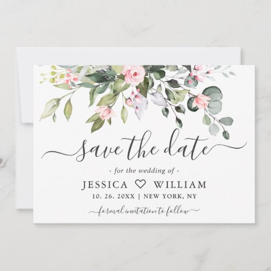 Elegant Watercolor Eukalyptus Greenery Wedding Sav Save The Date (Vorderseite)