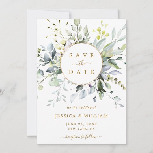 Elegant Watercolor Eukalyptus Greenery Wedding Sav Save The Date (Vorderseite)