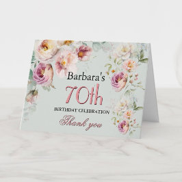Elegant Watercolor Floral 70th Birthday Party  Dankeskarte