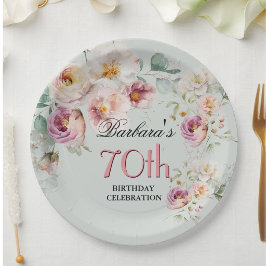 *Elegant Watercolor Floral 70th Birthday Party  Pappteller
