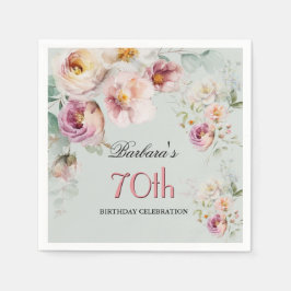 Elegant Watercolor Floral 70th Birthday Party  Serviette