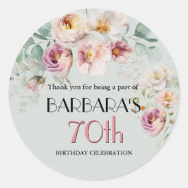 Elegant Watercolor Floral 70th Birthday Welcome Runder Aufkleber