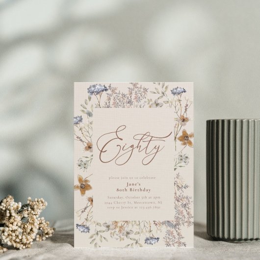 Elegant Watercolor Floral 80th Birthday Einladung