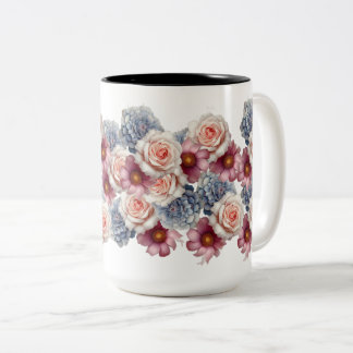 Elegant Watercolor Floral Coffee Mug - Pastel Rose Zweifarbige Tasse