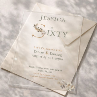 Elegant Watercolor Floral Cream 60th Birthday  Acryleinladungen