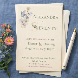 Elegant Watercolor Floral Cream 70th Birthday  Einladung