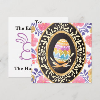 Elegant Watercolor Floral Easter Egg with Gold  Feiertagskarte