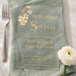 Elegant Watercolor Floral Gold Text 70th Birthday  Acryleinladungen