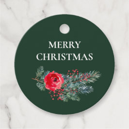 Elegant Watercolor Floral Merry Christmas Geschenkanhänger