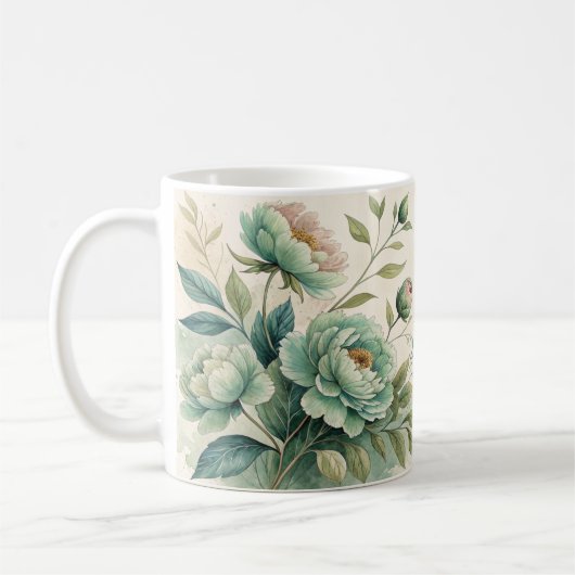 Elegant Watercolor Floral Pattern Mug Kaffeetasse (Links)