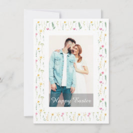 Elegant Watercolor Floral Photo Happy Easter  Feiertagskarte