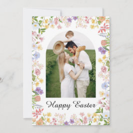 Elegant Watercolor Floral Photo Happy Easter Feiertagskarte