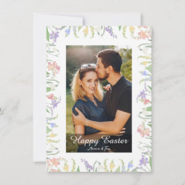 Elegant Watercolor Floral Photo Happy Easter Feiertagskarte