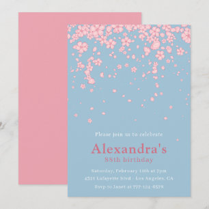 Elegant Watercolor Floral Pink Blau 88. Geburtstag Einladung