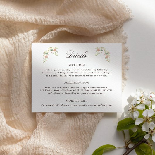 Elegant Watercolor Floral Rococo Wedding Details Begleitkarte