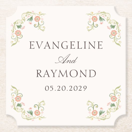 Elegant Watercolor Floral Rococo Wedding Untersetzer (Vorderseite)