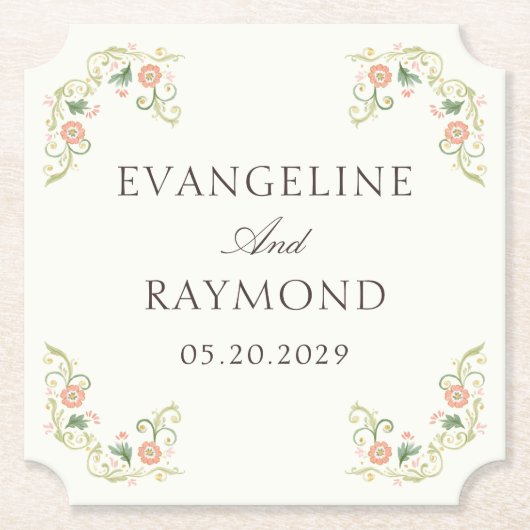 Elegant Watercolor Floral Rococo Wedding Untersetzer (Vorderseite)