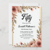 Elegant Watercolor Floral Romantischer 50. Geburts Einladung (Vorderseite)