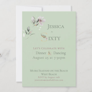 Elegant Watercolor Floral Sage 60th Birthday  Einladung