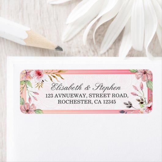Elegant Watercolor Floral Script Wedding Address (Insitu)