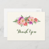 Elegant Watercolor Floral Vielen Dank Postkarte (Vorne/Hinten)