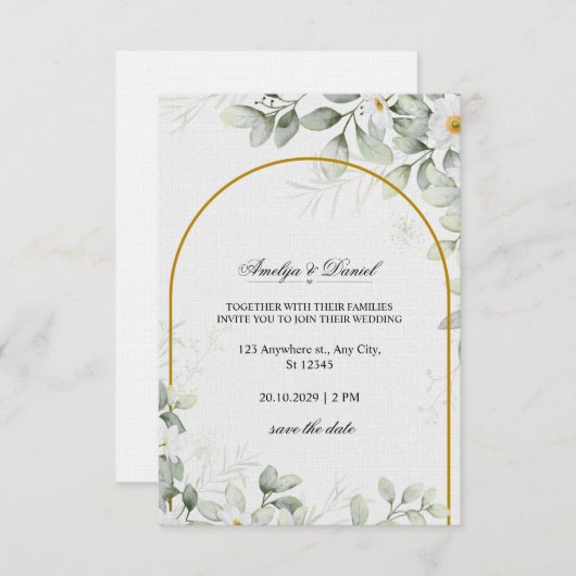 Elegant Watercolor Floral Wedding Card Einladung (Vorne/Hinten)