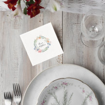 Elegant Watercolor Floral  Wedding Cocktail Napkin