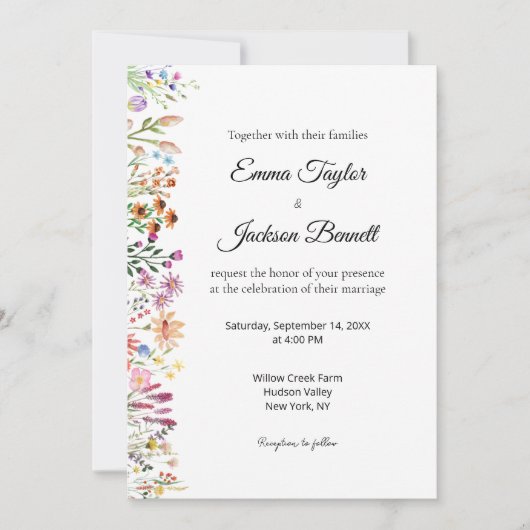 Elegant Watercolor Floral Wedding Invitation Einladung (Vorderseite)