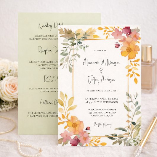 Elegant Watercolor Floral Wedding Invitation Einladung