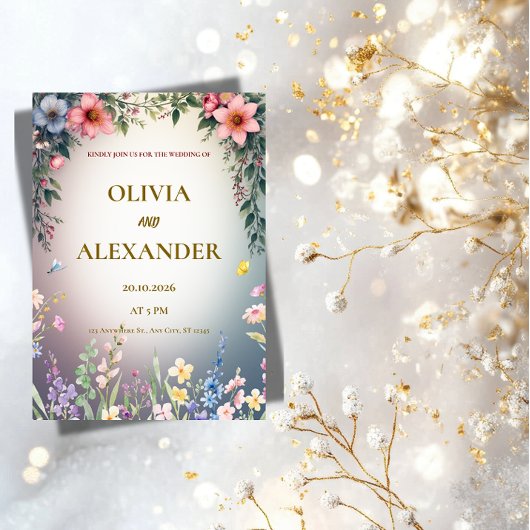 Elegant Watercolor Floral Wedding Invitation Einladung